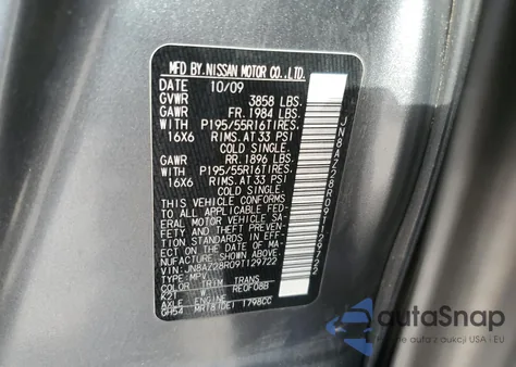 2009 Nissan Cube Base z USA, uszkodzony, nr VIN JN8AZ28R09T129722